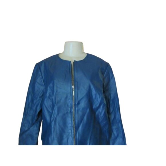 New w Tags, Jessica London Outerwear Blue Full Zip Leather Jacket Size 18W - Picture 2 of 7